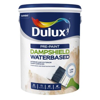 Dulux Pre-Paint Dampshield Waterbased – white damp barrier for interior and exterior walls. Available in 1L and 5L sizes. Sold by Hyper Paint in South Africa with 9 Johannesburg branches and delivery via www.hyperpaint.co.za.