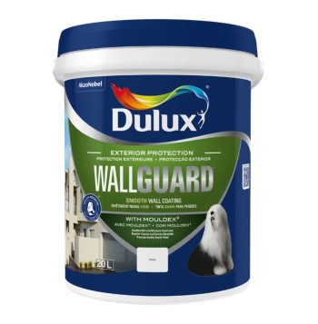 Dulux Wallguard smooth exterior wall paint with Mouldex – mould and moisture resistant. Available in 1L, 5L, and 20L. Colours: Stoneware, Beige Sand, White, Castlewood Canyon, Mohawk Valley, Palomino, Chalkstone, California. Sold by Hyper Paint South Africa with 9 Johannesburg branches and delivery all across South Africa via our website www.hyperpaint.co.za.